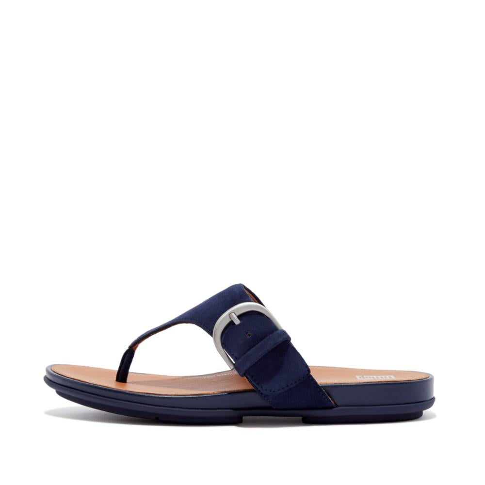 Women's Gracie Buckle Suede Toe-Post Sandals