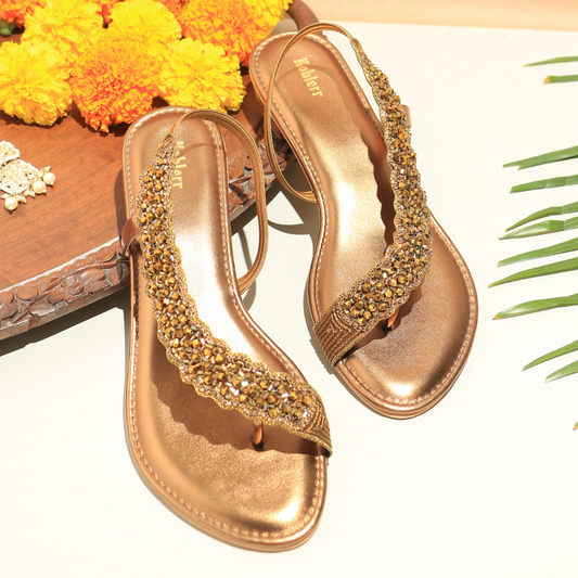 Gold Embellished Asymmetrical Sandals