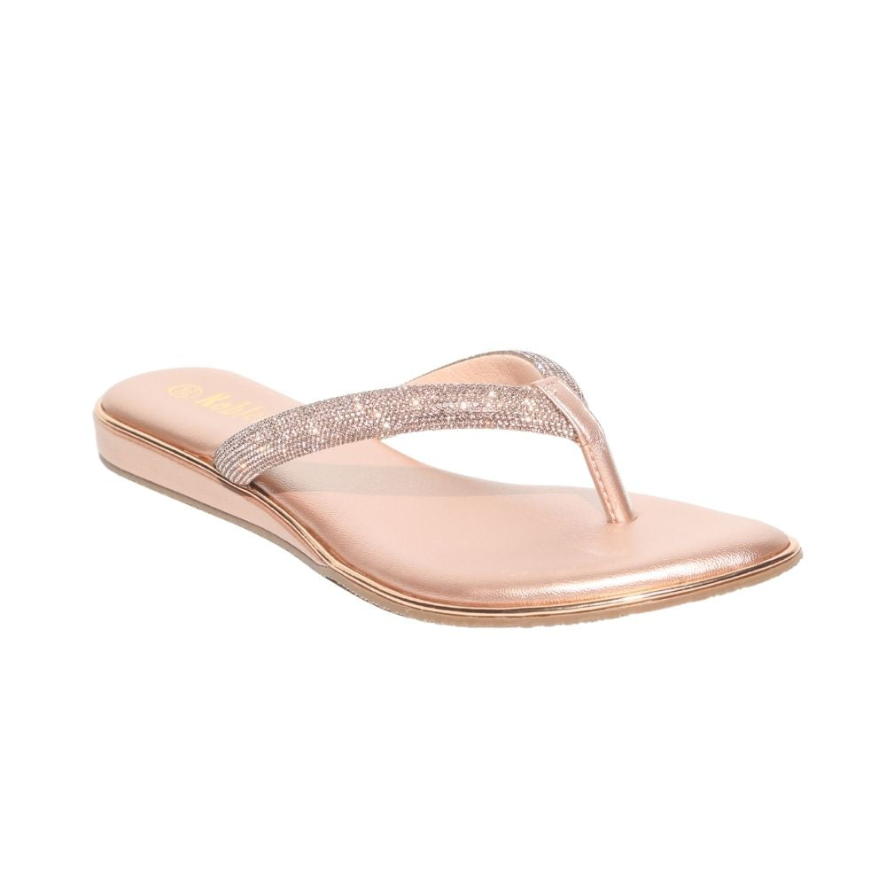 Ajio Rose Gold Flip Flops With Rhinestones Ajio Gold Glitter Flat