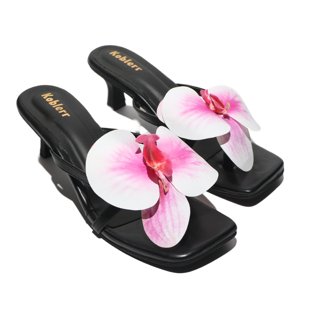 Black Orchid Floral Heels