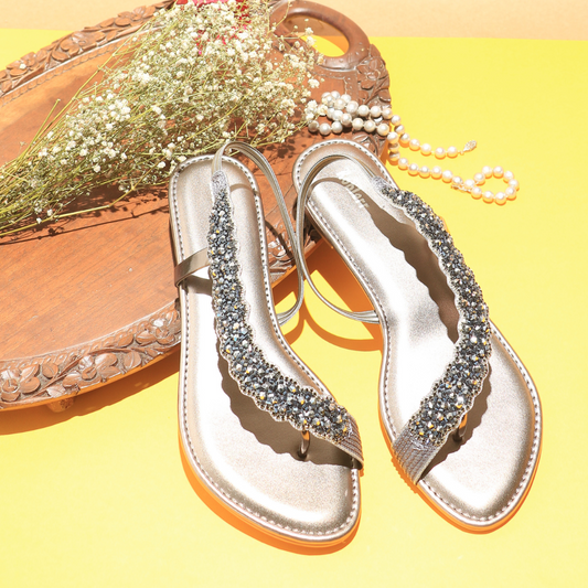 Silver Embellished Asymmetrical Sandals
