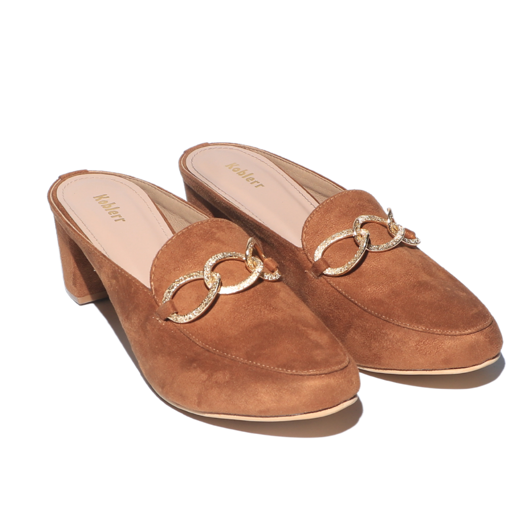 Brown Embellished Mule Heels
