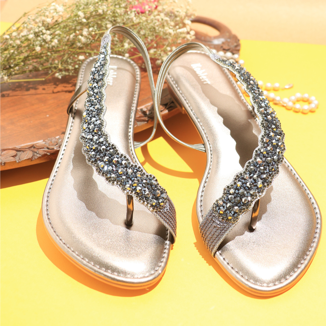 Silver Embellished Asymmetrical Sandals