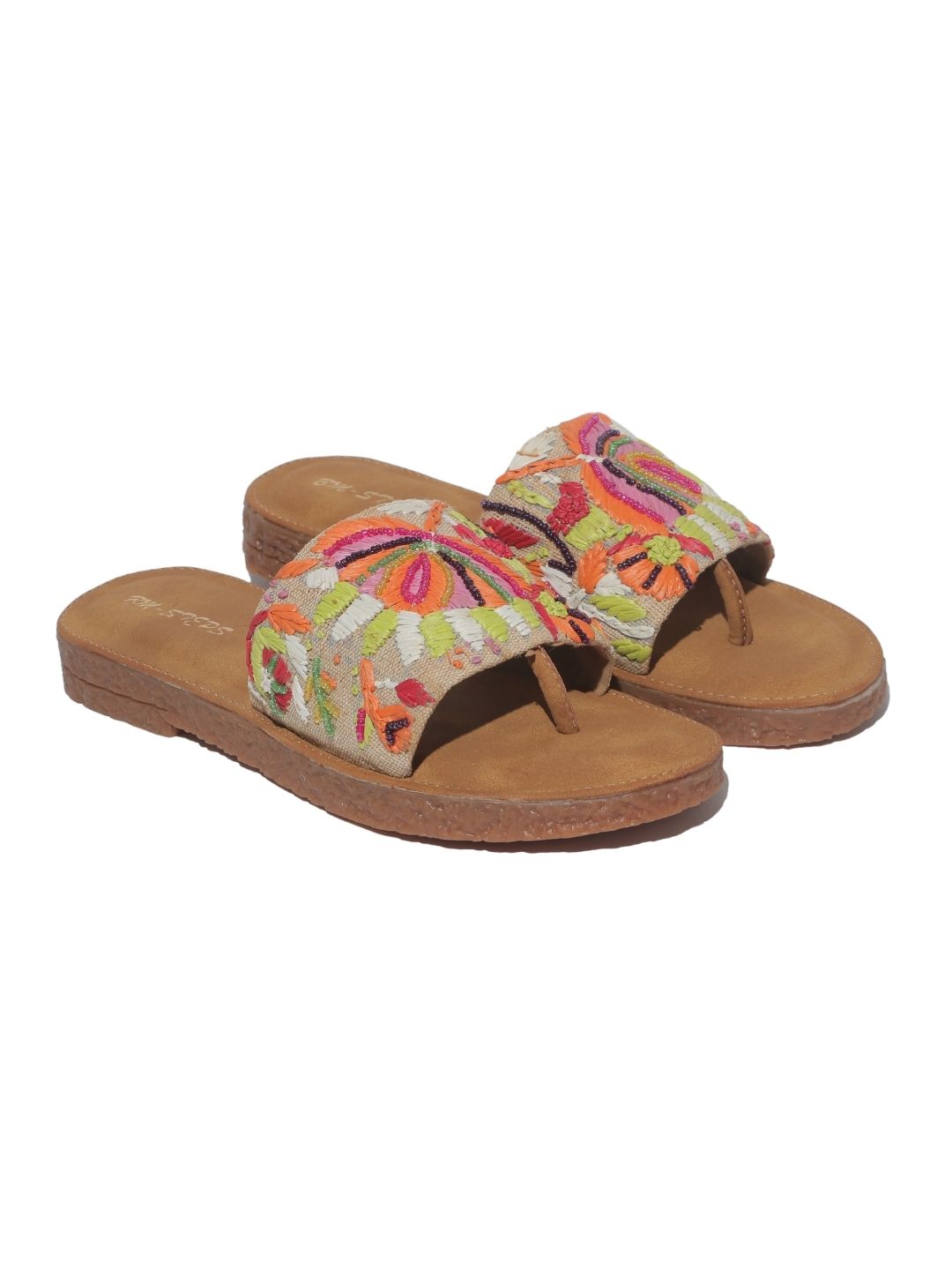 Multi Embroidered Jute Slides
