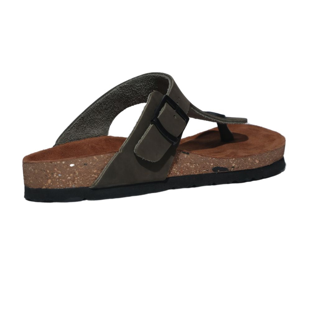 Green Leather T-Strap Slides