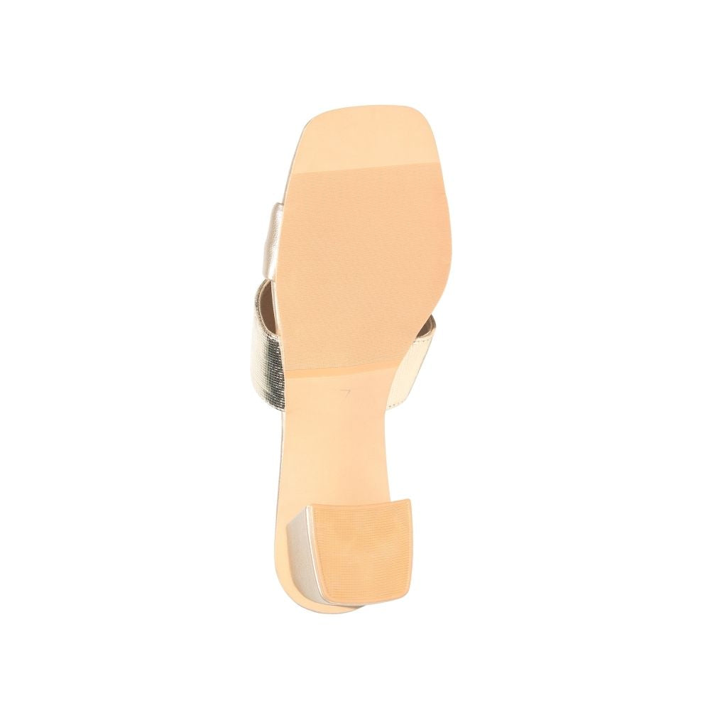 Gold Cross Strap Block Heels