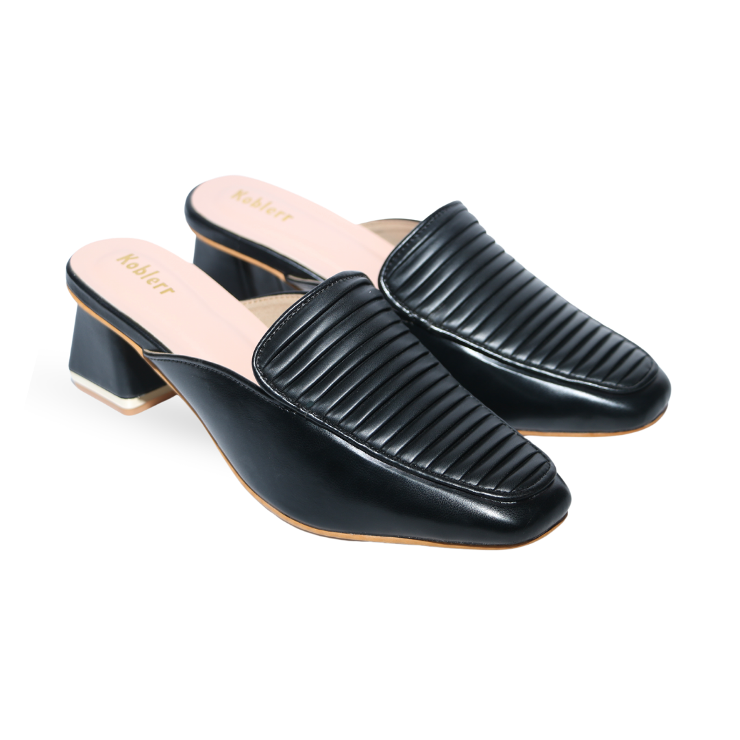 Black Flare Heel Mules