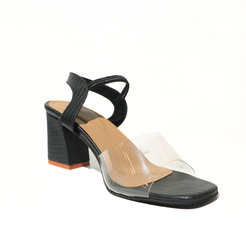 Black Block Heels with Transparent Strap