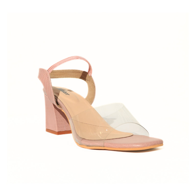 Pink Block Heels with Transparent Strap