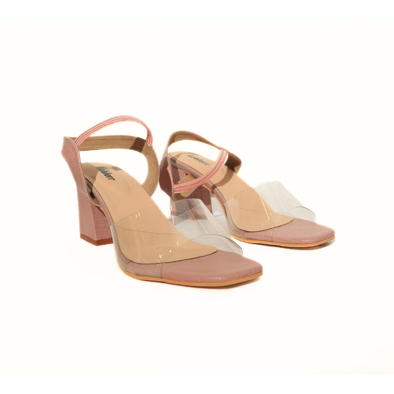 Pink Block Heels with Transparent Strap