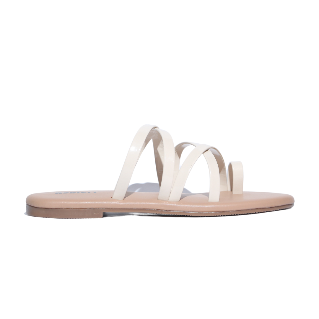 Beige Cross Strap One Toe Flats