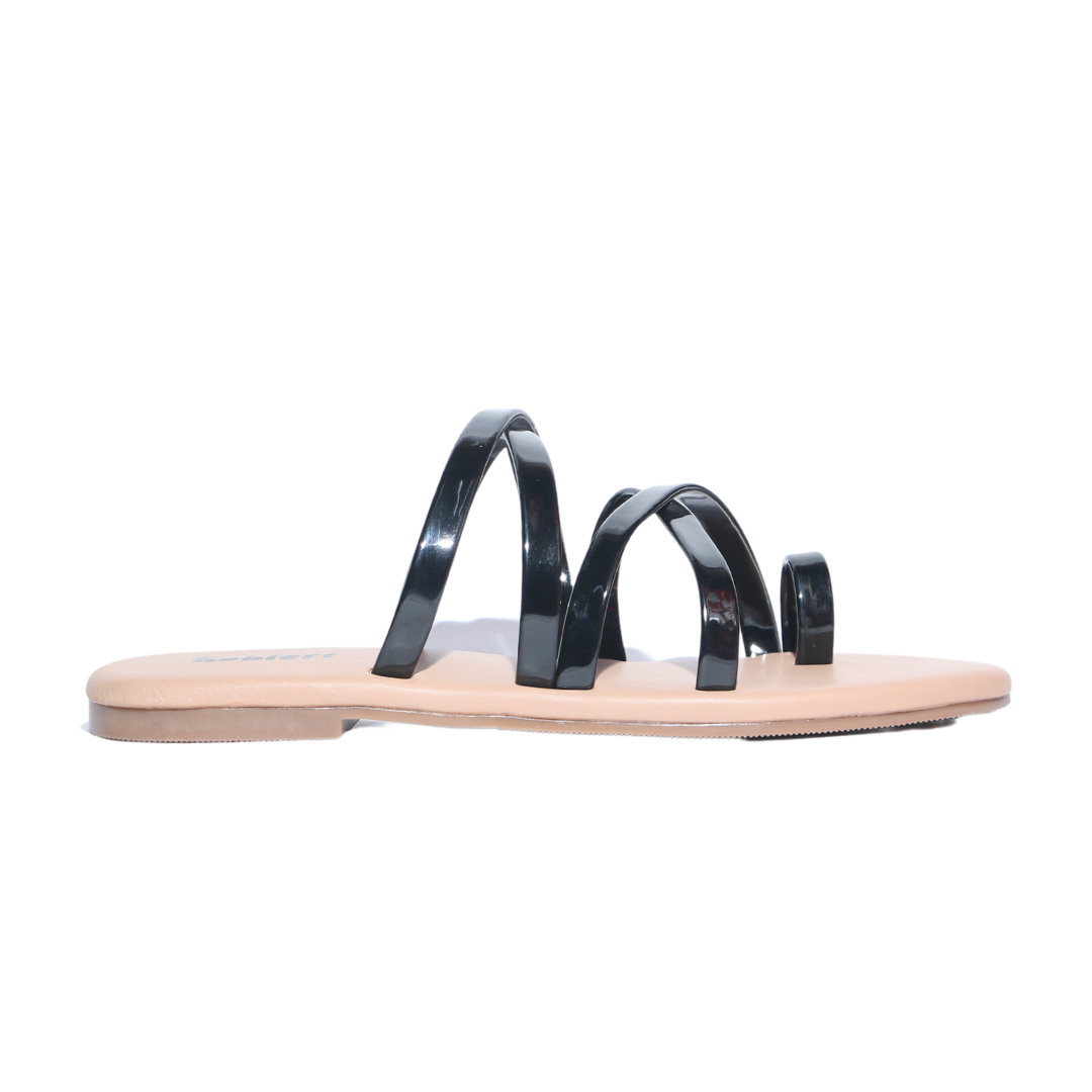 Black Cross Strap One Toe Flats