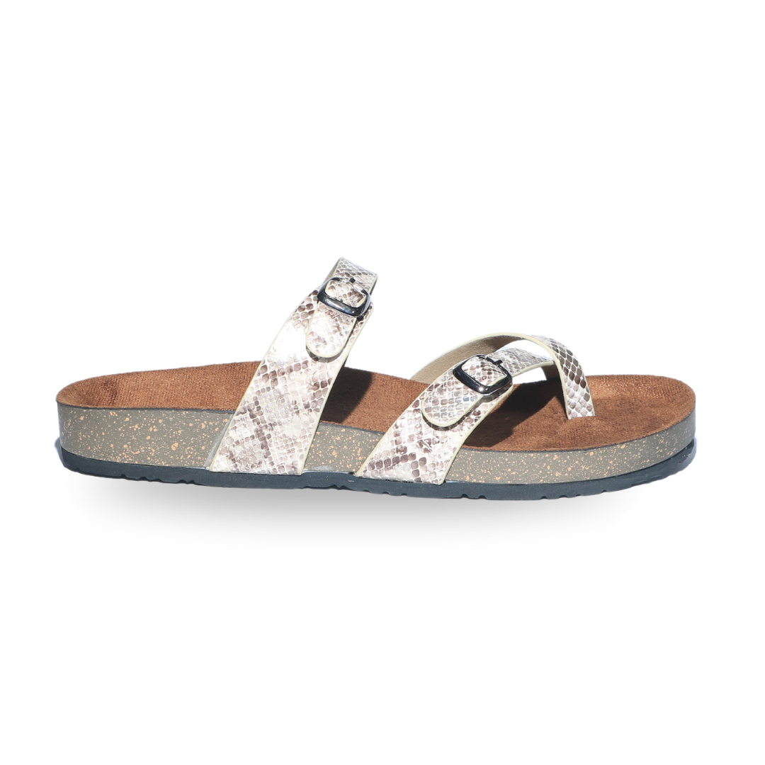 Beige Double Cross Strap Slides