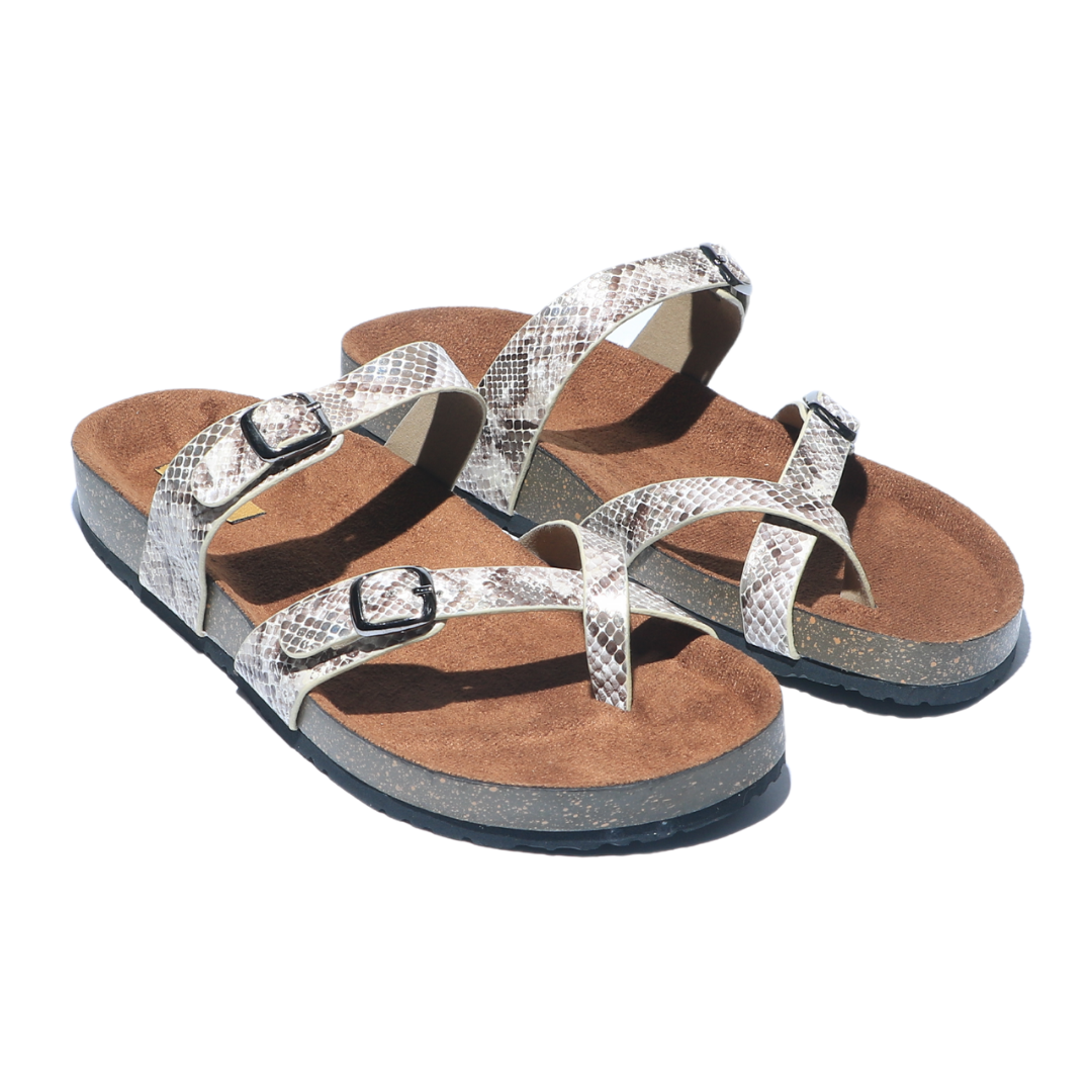 Beige Double Cross Strap Slides
