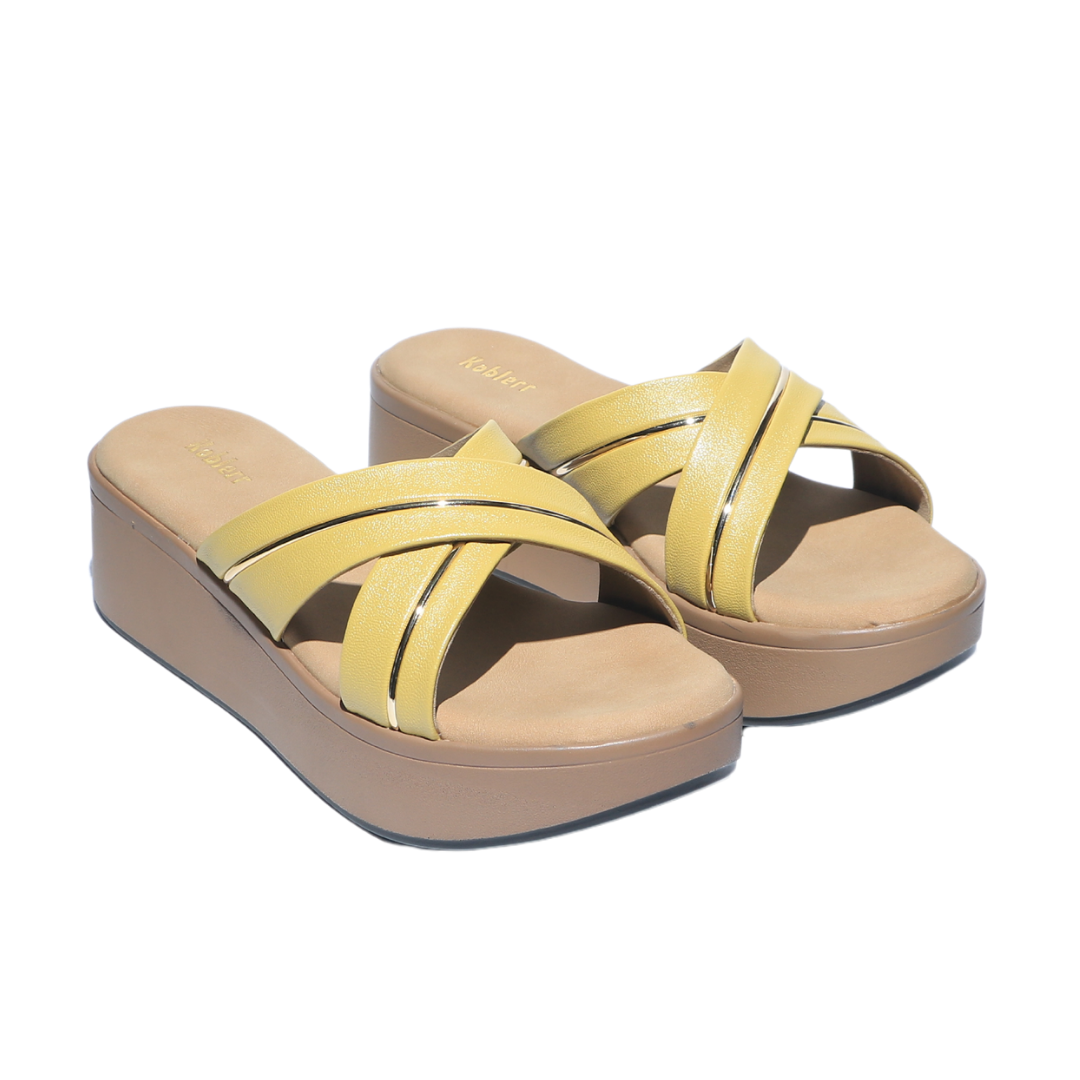 Yellow Cross Strap Wedges
