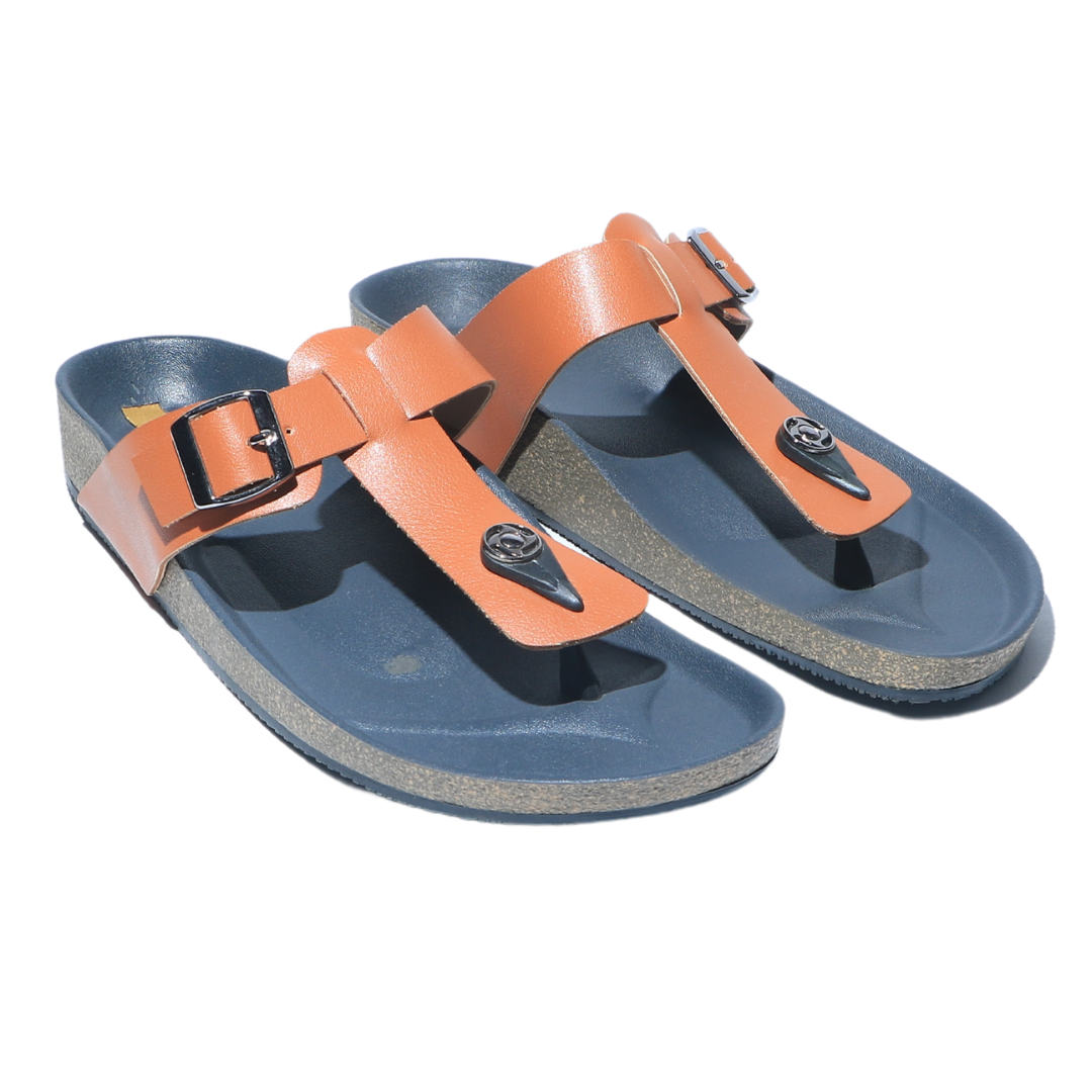 Tan T Strap Slides
