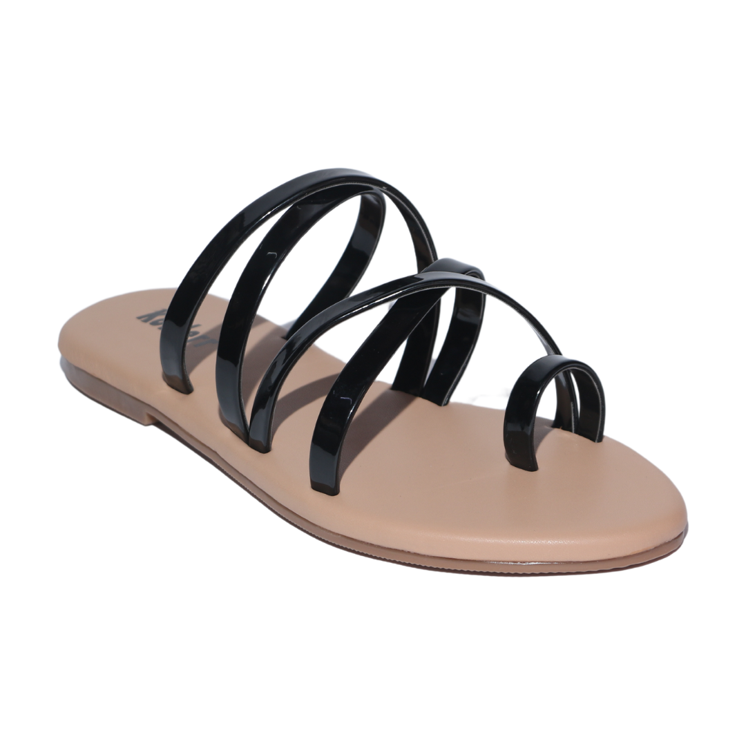 Black Cross Strap One Toe Flats