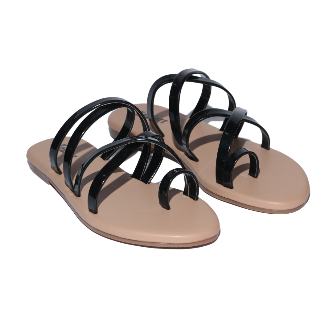 Black Cross Strap One Toe Flats