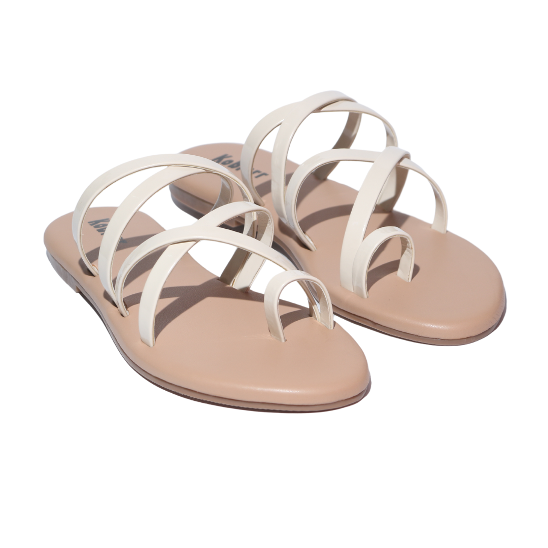 Beige Cross Strap One Toe Flats