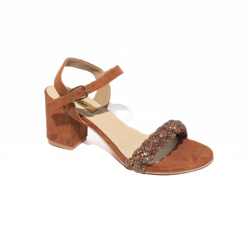 Braided Strap with Stone Embellished Heel