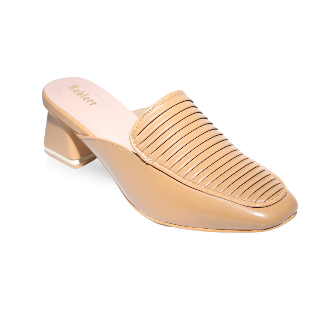 Beige Flare Heel Mules