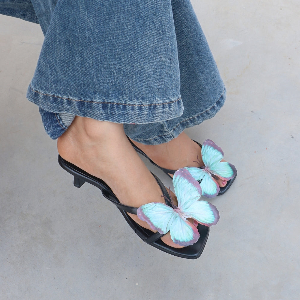 Black with Teal Butterfly Heels