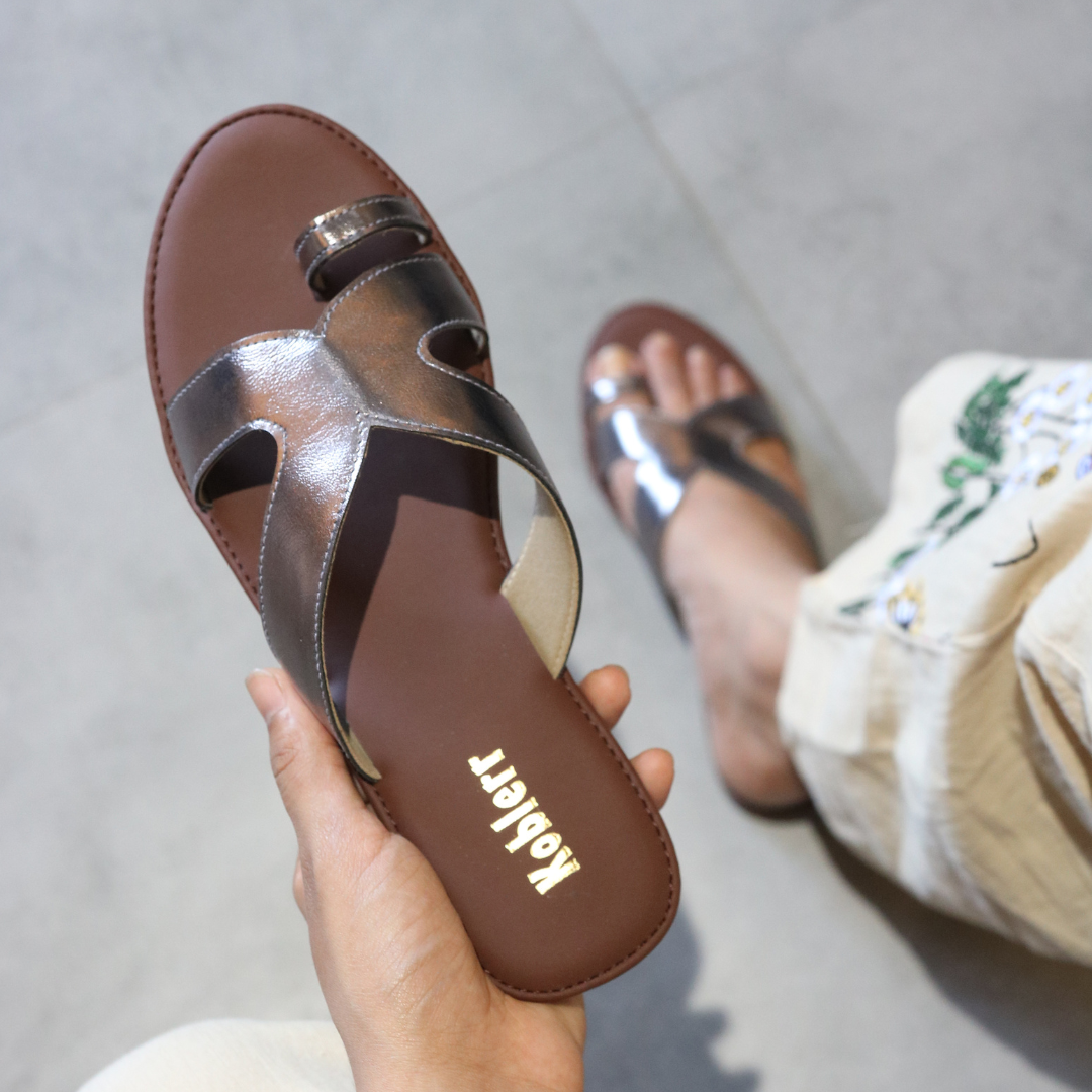 Silver Open Toe Flats