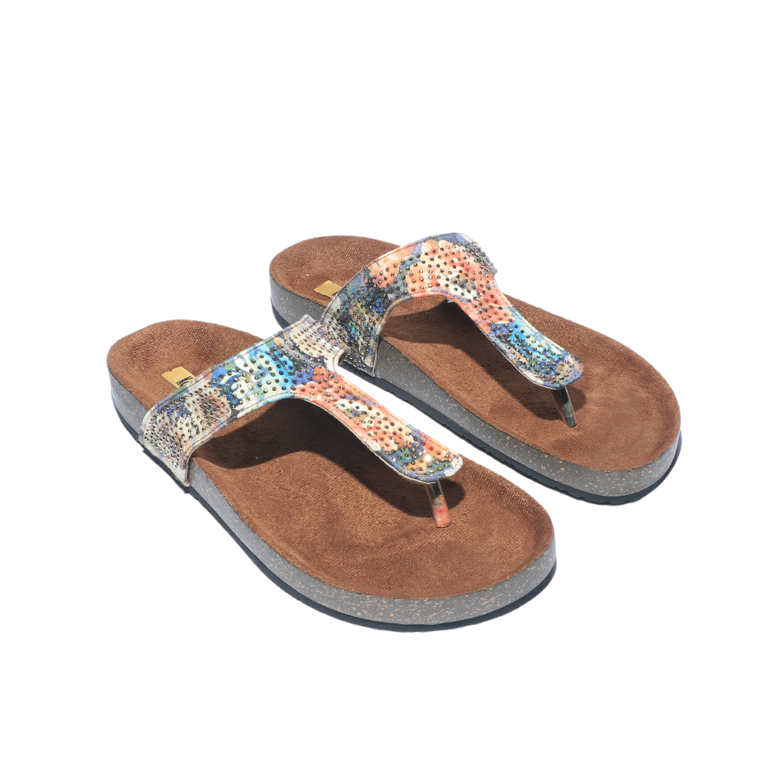 Multicolor T Strap Slides