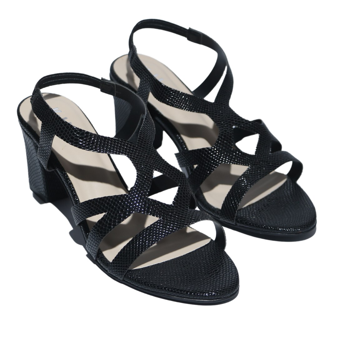 Black Cross Strap Heel Sandals