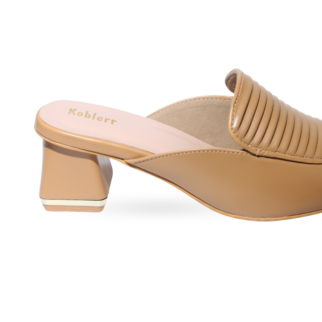 Beige Flare Heel Mules