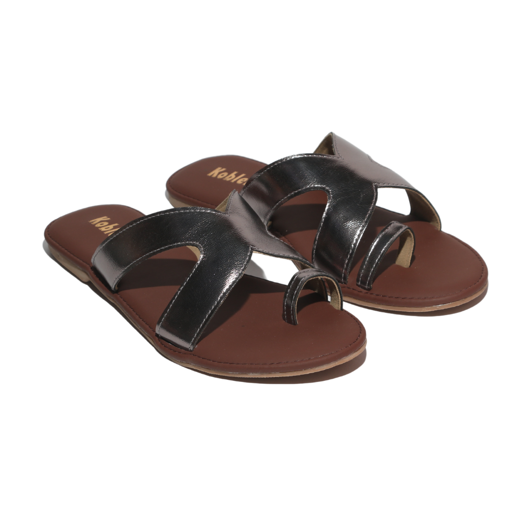 Silver Open Toe Flats