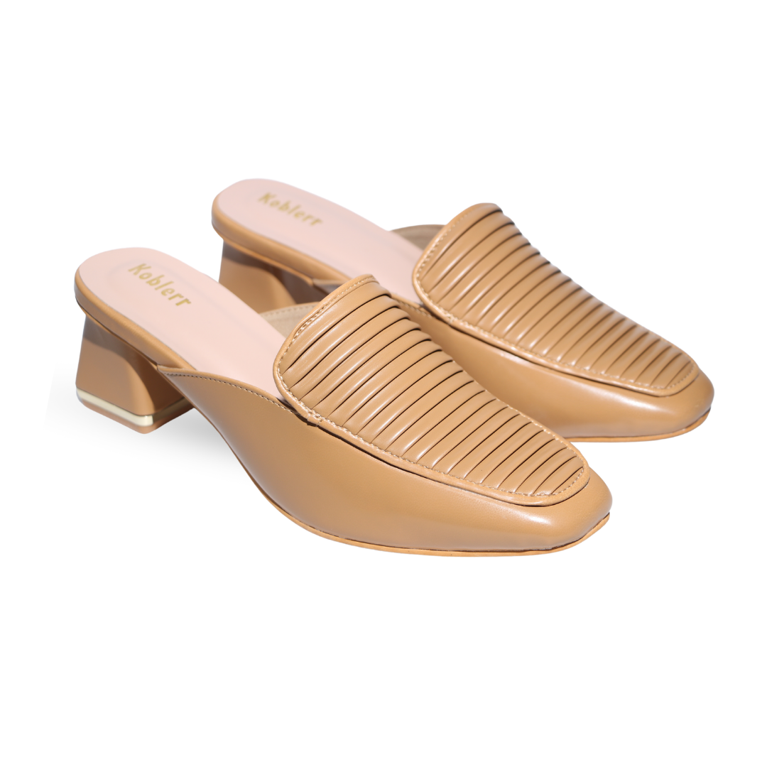 Beige Flare Heel Mules