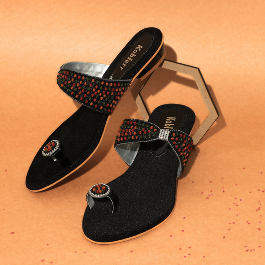Black Multicolor Toe-ring Sandals