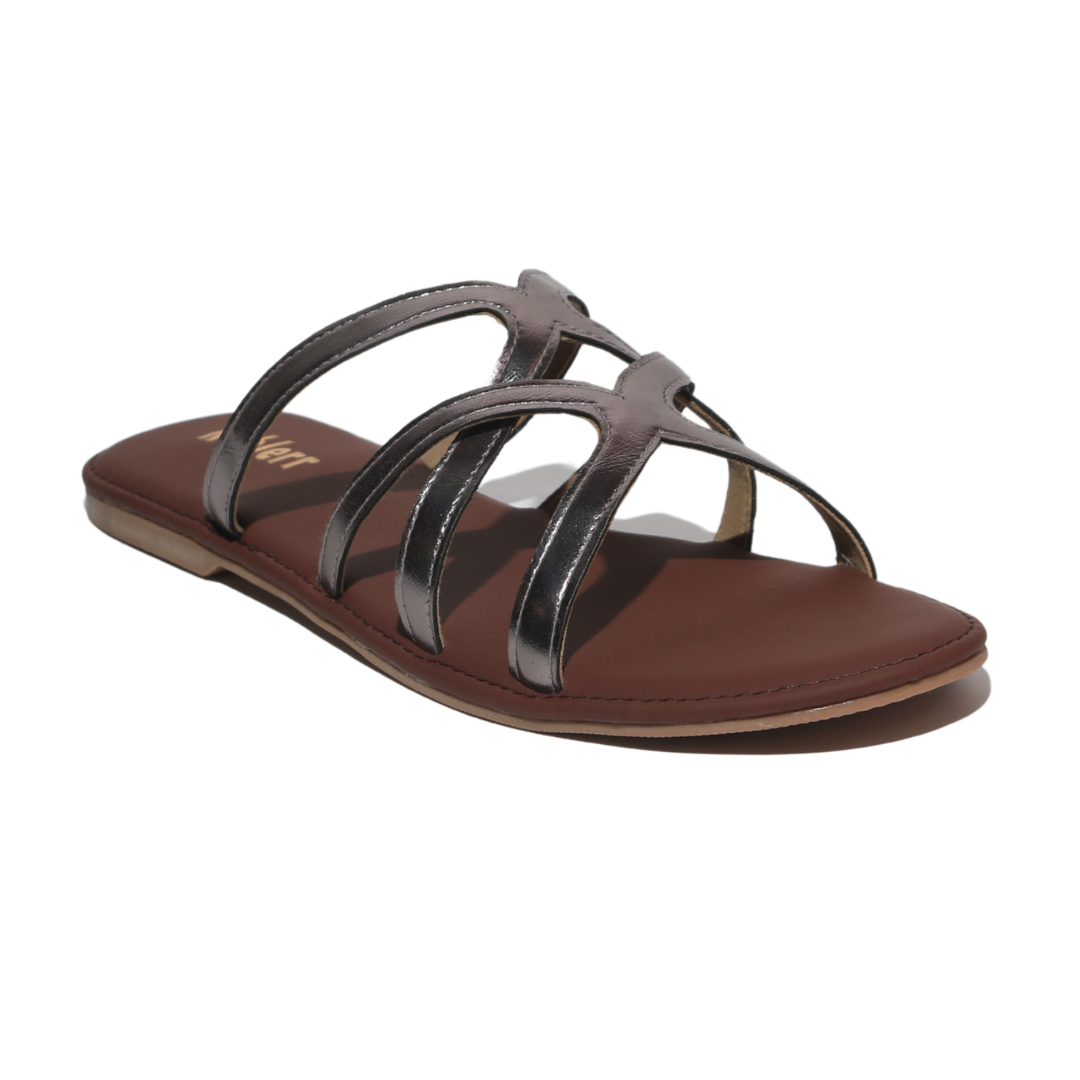 Silver cross-strap Flats