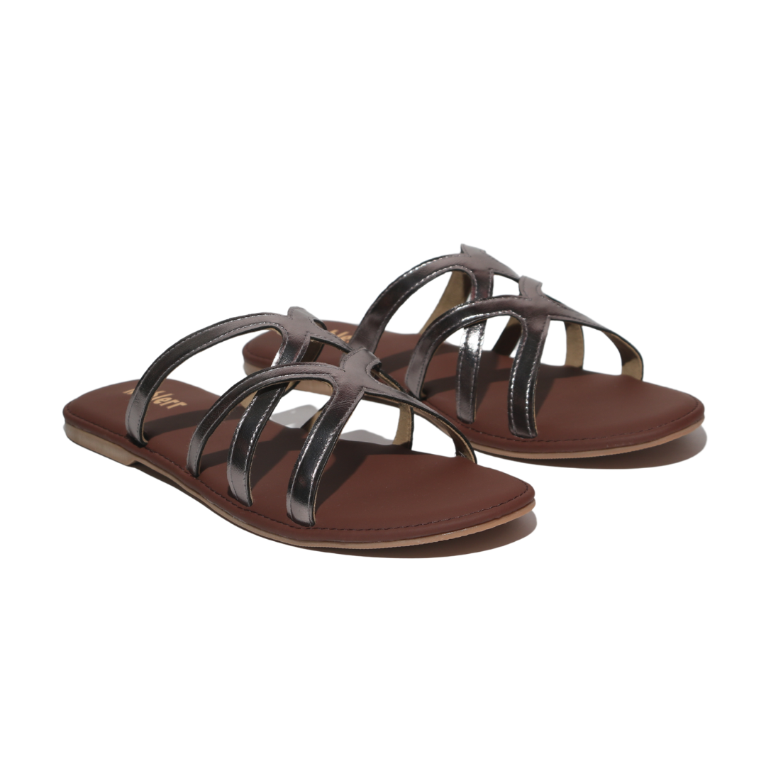 Silver cross-strap Flats