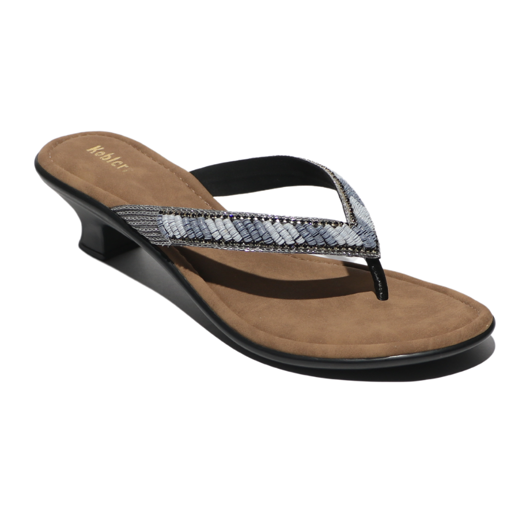 Blue Beaded Thong Heels