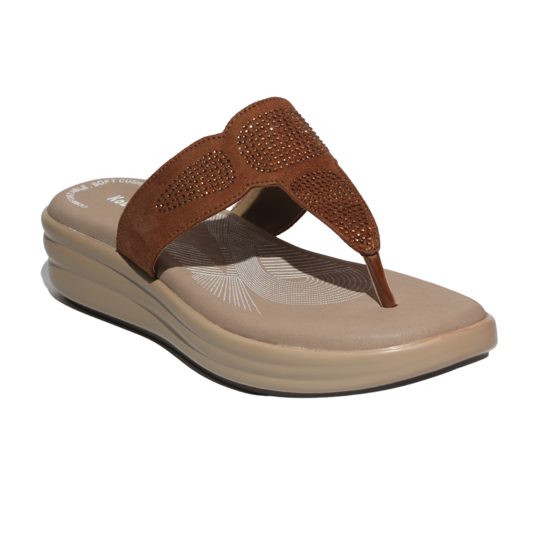 Tan Studded T-strap Sandals