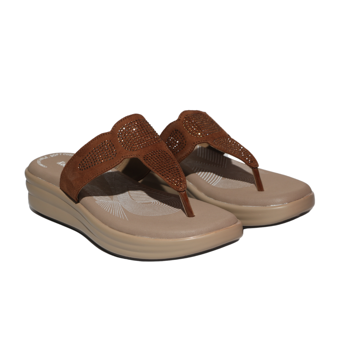 Tan Studded T-strap Sandals