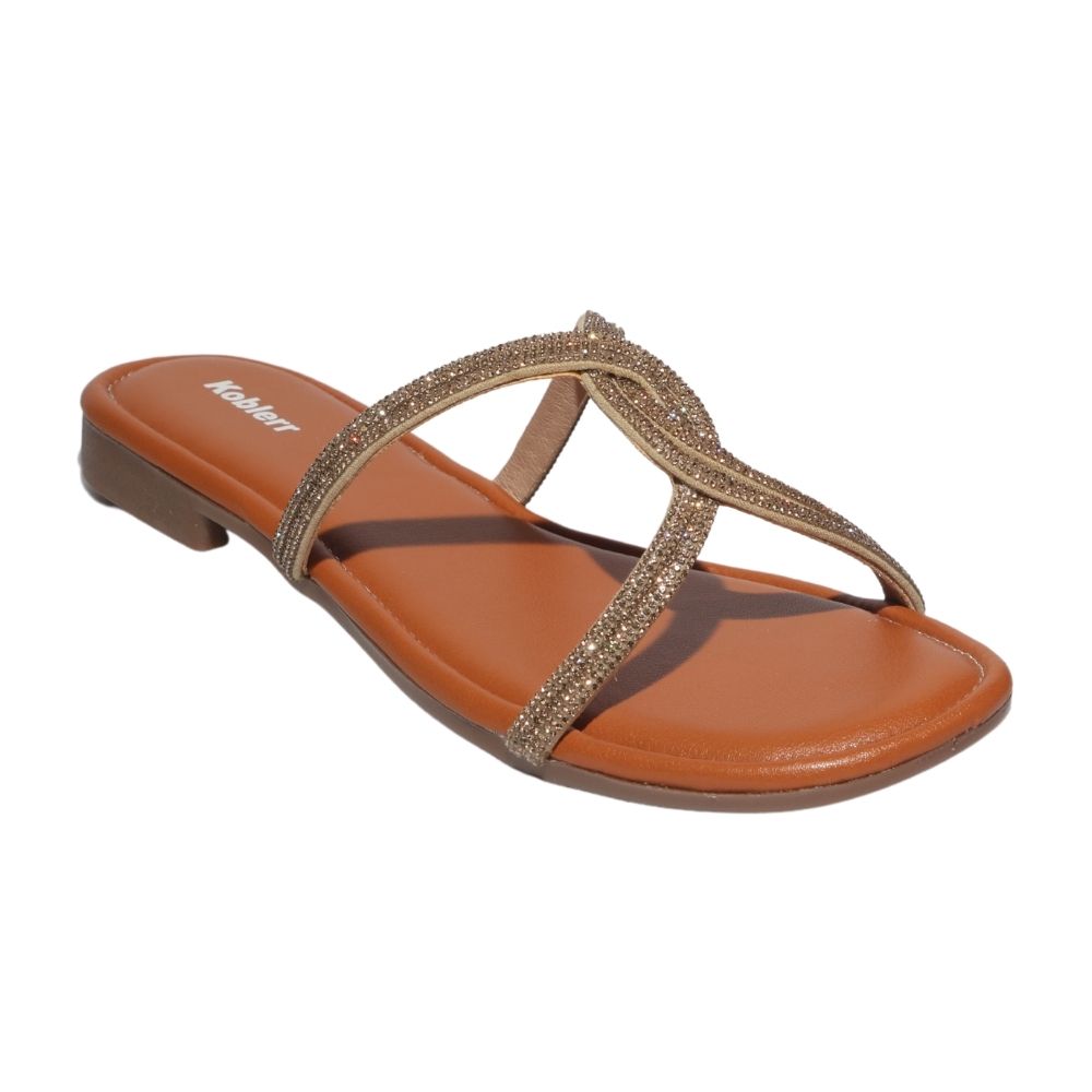 Gold Embellished Open Toe Flats