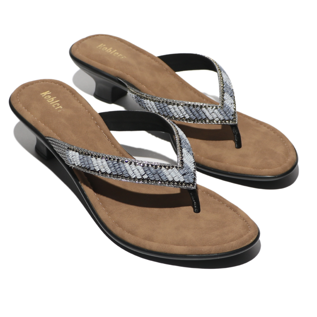 Blue Beaded Thong Heels