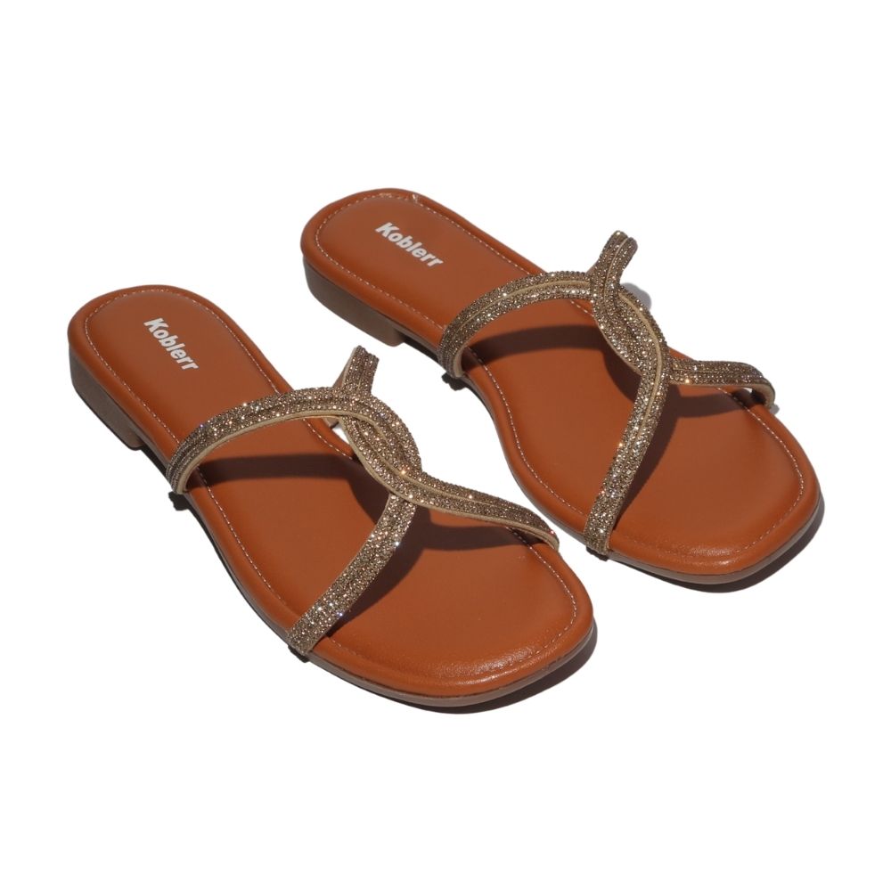 Gold Embellished Open Toe Flats