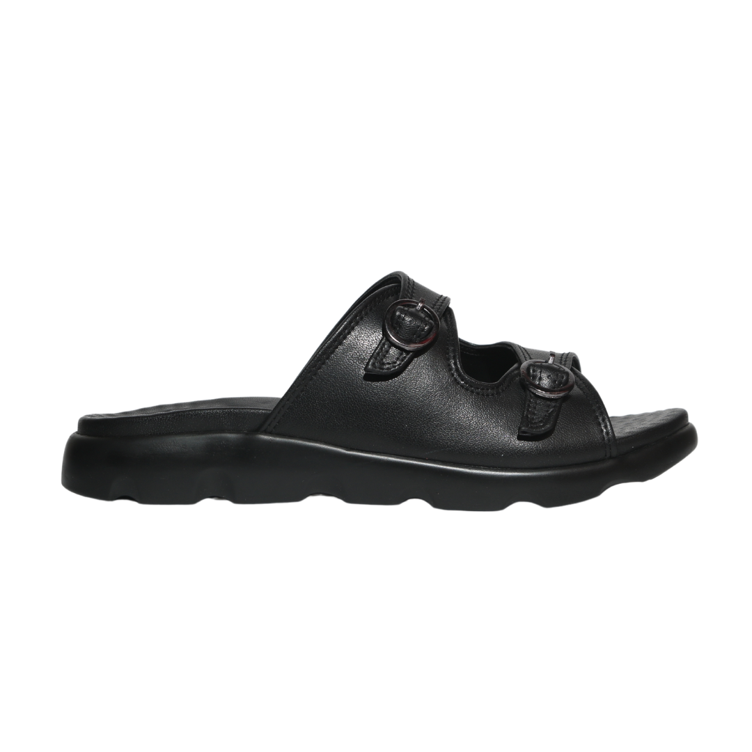 Black Buckle Double Strap Sandals