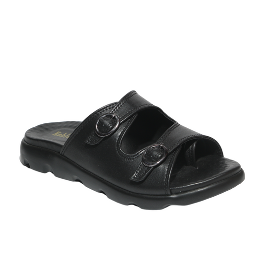 Black Buckle Double Strap Sandals