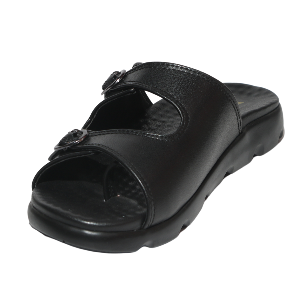 Black Buckle Double Strap Sandals