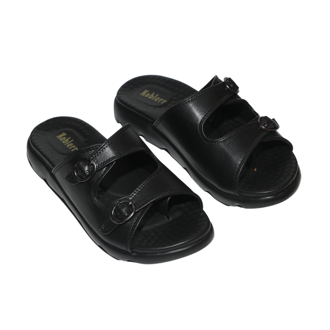 Black Buckle Double Strap Sandals