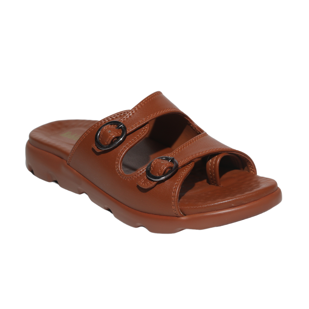 Tan Buckle Double Strap Sandals