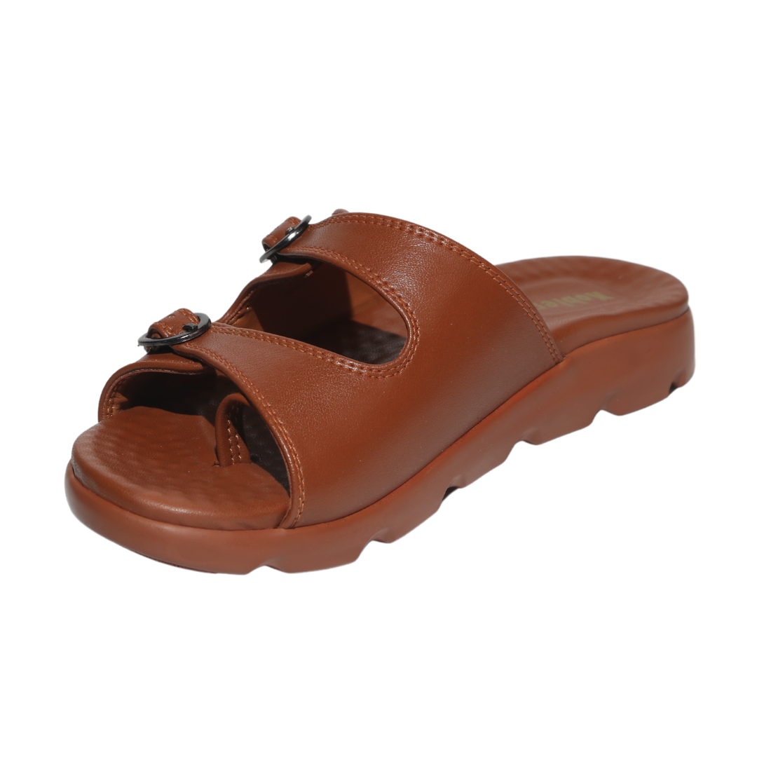 Tan Buckle Double Strap Sandals