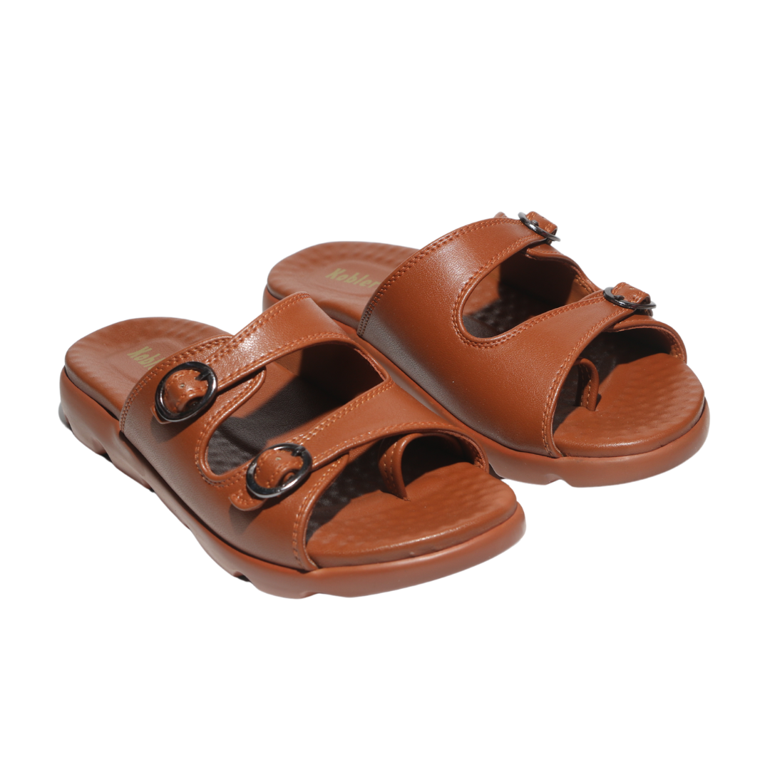 Tan Buckle Double Strap Sandals