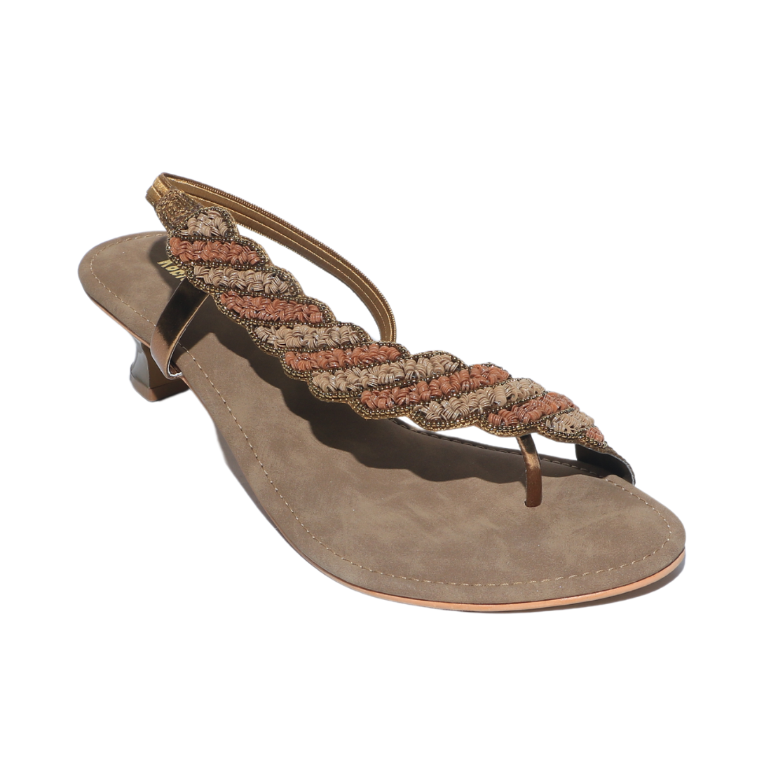 Gold Beaded Asymmetrical Sandals