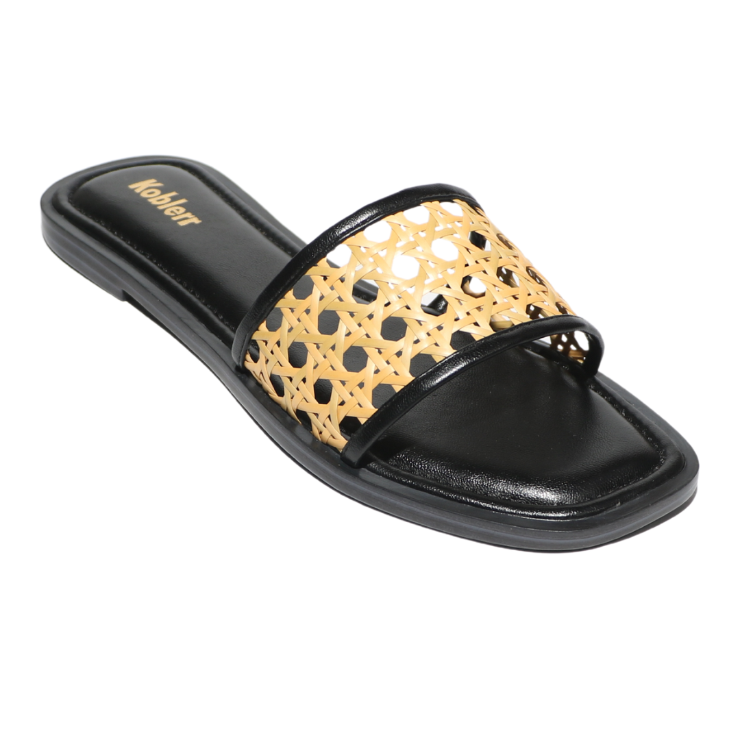 Black weave Strap Flats